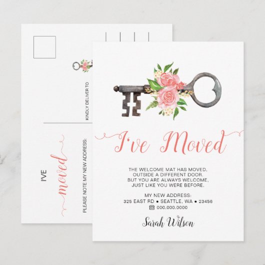  Blush Floral Key die ik heb verplaatst Aankondigingskaart (Voorkant / Achterkant)