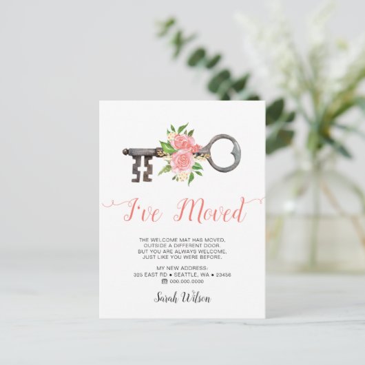  Blush Floral Key die ik heb verplaatst Aankondigingskaart (Staand voorkant)