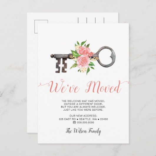 Blush  Floral Key die we hebben verplaatst Aankondigingskaart (Voorkant / Achterkant)