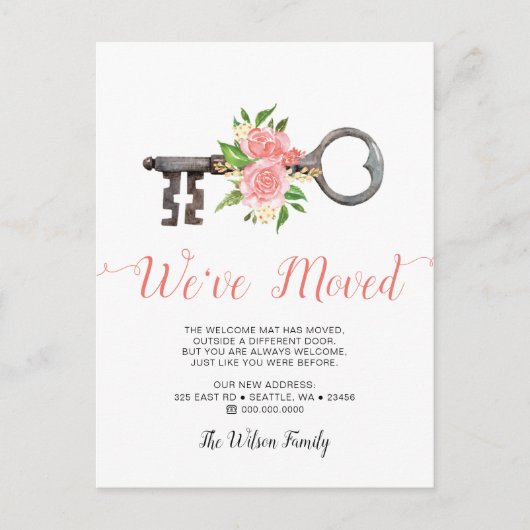 Blush  Floral Key die we hebben verplaatst Aankondigingskaart (Voorkant)