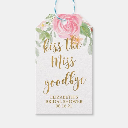 Blush Floral Kiss het Miss Goodbye Vrijgezellenfee Cadeaulabel (Voorkant)