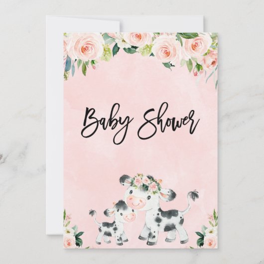 Blush Floral Koe en Calf Baby shower Invitation Kaart (Achterkant)