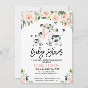 Blush Floral Koe en Calf Baby shower Invitation Kaart