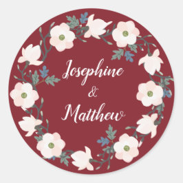 Blush Floral krans Bourgondië gepersonaliseerde br Ronde Sticker