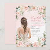 Blush Floral krans bruids douche uitnodiging (Voorkant / Achterkant)