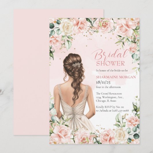 Blush Floral krans bruids douche uitnodiging (Voorkant / Achterkant)