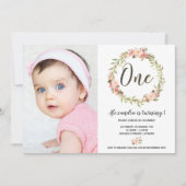 Blush Floral krans EEN 1e verjaardag meisje foto Kaart (Voorkant)