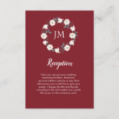 Blush Floral krans Monogram Bourgondië bruiloft Informatiekaartje (Voorkant)