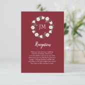 Blush Floral krans Monogram Bourgondië bruiloft Informatiekaartje (Staand voorkant)