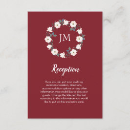 Blush Floral krans Monogram Bourgondië bruiloft Informatiekaartje