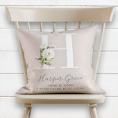 Blush Floral Letter H Monogram Baby Birth Stats Kussen