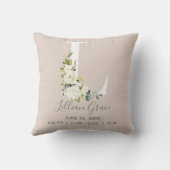 Blush Floral Letter L Monogram Baby Birth Stats Kussen (Achterkant)