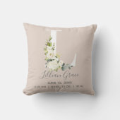 Blush Floral Letter L Monogram Baby Birth Stats Kussen (Voorkant)