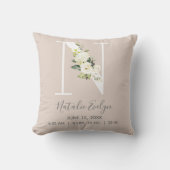 Blush Floral Letter N Monogram Baby Birth Stats Kussen (Voorkant)