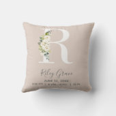 Blush Floral Letter R Monogram Baby Birth Stats Kussen (Achterkant)