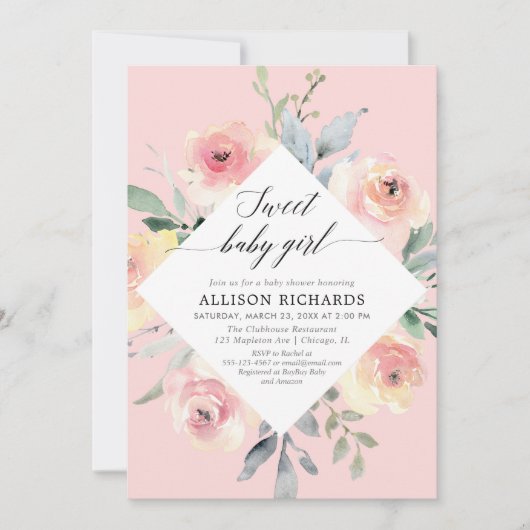 Blush floral lief baby meisje baby shower kaart (Voorkant)