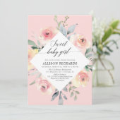 Blush floral lief baby meisje baby shower kaart (Staand voorkant)