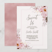 Blush Floral Lijst Sweet 16 Verjaardagsuitnodiging Kaart (Voorkant / Achterkant)