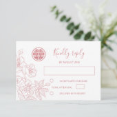 Blush Floral Line Art Chinese Wedding RSVP (Staand voorkant)