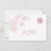 Blush Floral Line Art Chinese Wedding RSVP (Achterkant)