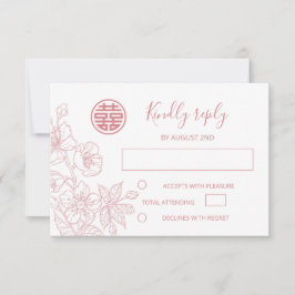 Blush Floral Line Art Chinese Wedding RSVP Kaartje