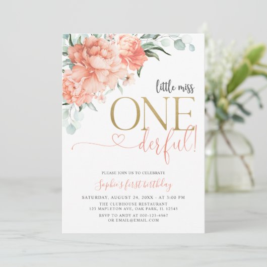 Blush Floral Little Miss Onederful 1e verjaardag Kaart (Staand voorkant)