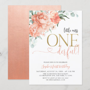 Blush Floral Little Miss Onederful 1e verjaardag Kaart