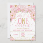 Blush Floral Little Miss Onederful 1e verjaardag Kaart (Voorkant)