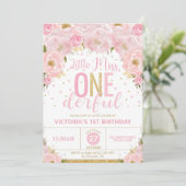Blush Floral Little Miss Onederful 1e verjaardag Kaart (Staand voorkant)