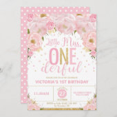 Blush Floral Little Miss Onederful 1e verjaardag Kaart (Voorkant / Achterkant)