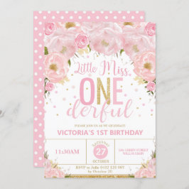 Blush Floral Little Miss Onederful 1e verjaardag Kaart