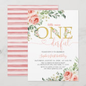 Blush Floral Little Onederful Girl 1e verjaardag Kaart (Voorkant / Achterkant)