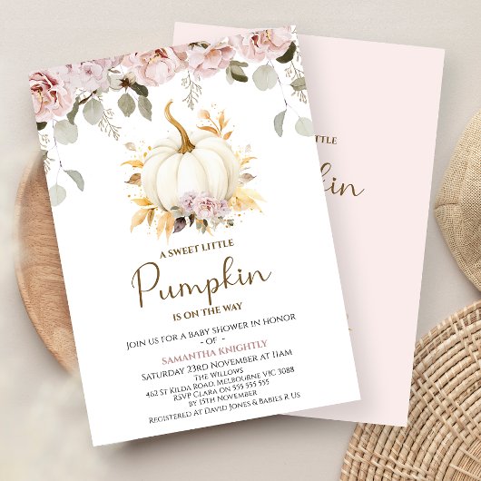 Blush Floral Little Pumpkin Baby shower Kaart