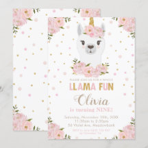Blush Floral Llama Eenhoorn Verjaardag Llamacorn