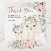 Blush Floral Llama Mama Eucalyptus Baby shower Wijn Etiket (Enkel label)