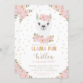 Blush Floral Llama Verjaardag Kaart
