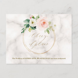 Blush Floral Marble Gold Change of Plans Wedding Briefkaart
