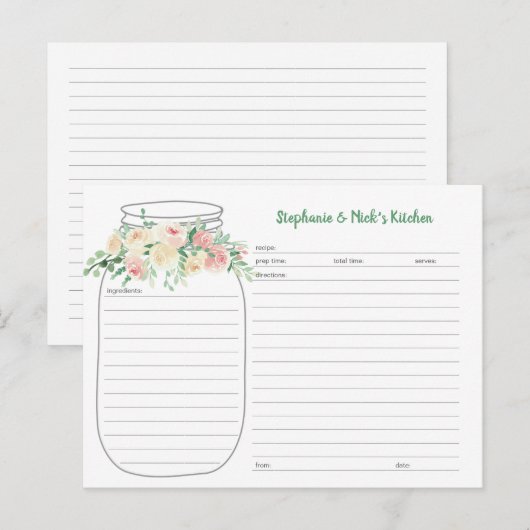 Blush Floral Mason Jar Pas getrouwd Recept Kaarten (Voorkant / Achterkant)