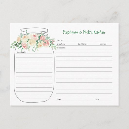 Blush Floral Mason Jar Pas getrouwd Recept Kaarten (Voorkant)