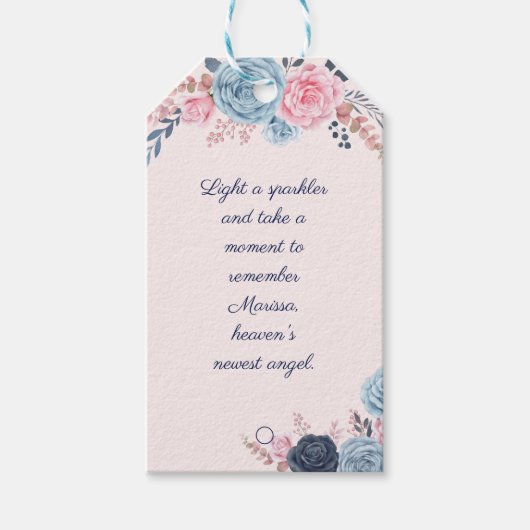 Blush Floral Memorial Uitvaart Afscheid Sparkler Cadeaulabel (Voorkant)