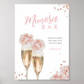 Blush Floral Mimosa Bar Vrijgezellenfeest Tafelbor Poster (Voorkant)