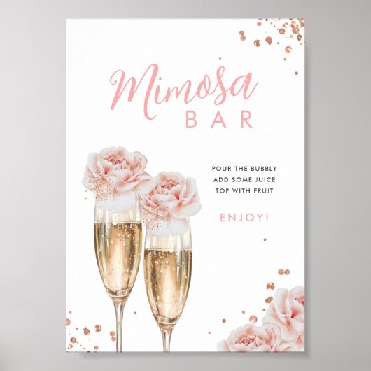 Blush Floral Mimosa Bar Vrijgezellenfeest Tafelbor Poster (Voorkant)