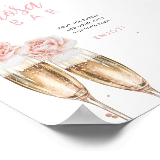 Blush Floral Mimosa Bar Vrijgezellenfeest Tafelbor Poster (Hoek)