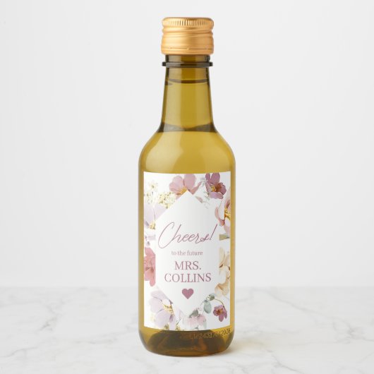 Blush Floral Mini Wijnflesje Etiket (Voorkant)