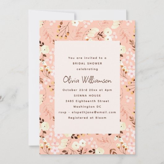 Blush Floral Modern Romantic Bridal Shower Kaart (Voorkant)