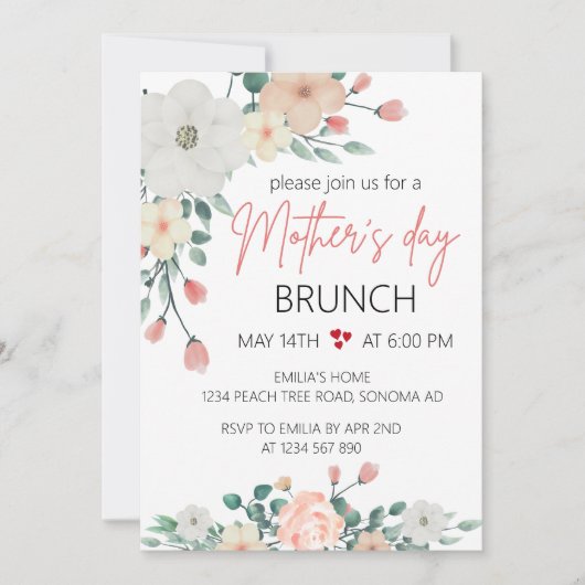 Blush Floral moederdag Brunch party Kaart (Voorkant)