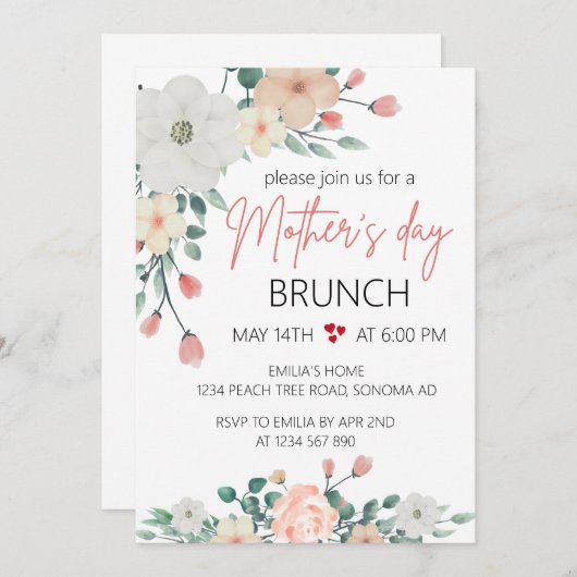 Blush Floral moederdag Brunch party Kaart (Voorkant / Achterkant)