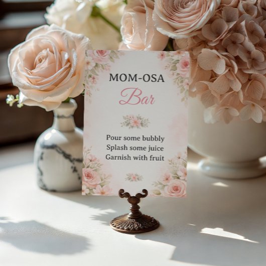 Blush Floral Mom-Osa Bar Baby Shower Sign Poster