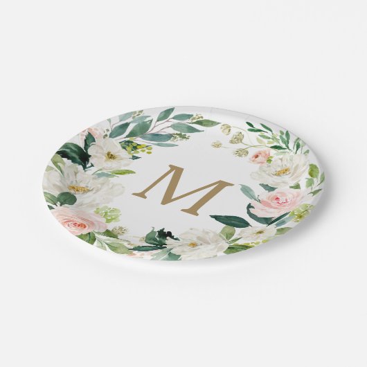 Blush Floral Monogram Vrijgezellenfeest Papier Bor Papieren Bordje (Gekanteld)