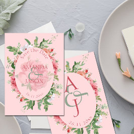  blush Floral Monogram Weddenschap sparen de Datum